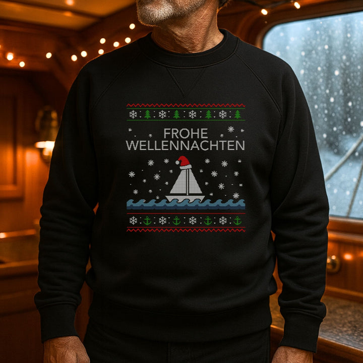 Frohe Wellennachten – Unisex Bio Raglan Sweatshirt