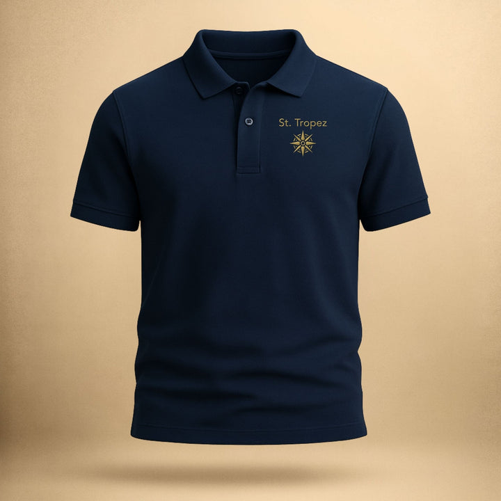 St. Tropez Kompass – Organisches Polo mit goldener Stickerei