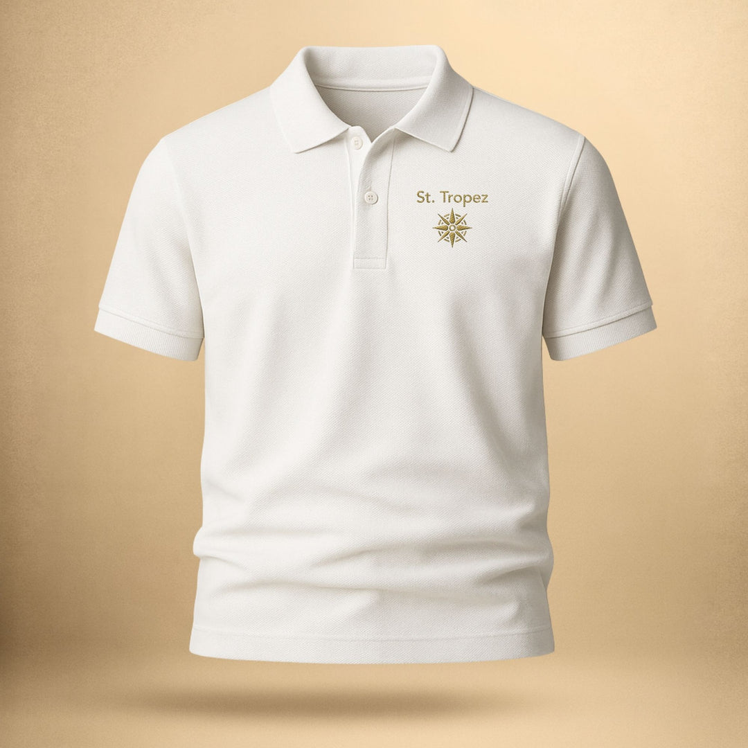 St. Tropez Kompass – Organisches Polo mit goldener Stickerei